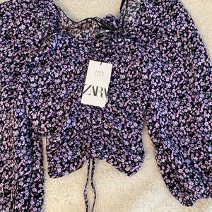ZARA purple floral ruffle top